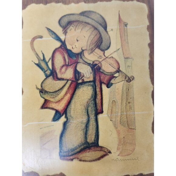 Vintage Emil Fink Verlag M.I. Hummel The Little Fiddler Wood Wall Plaque 1950s - Picture 2 of 6